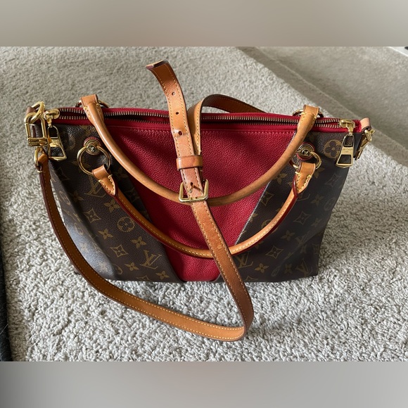Louis Vuitton monogram V tote bag handbag Monogram Canvas and Leather Brown, Red - Picture 14 of 17
